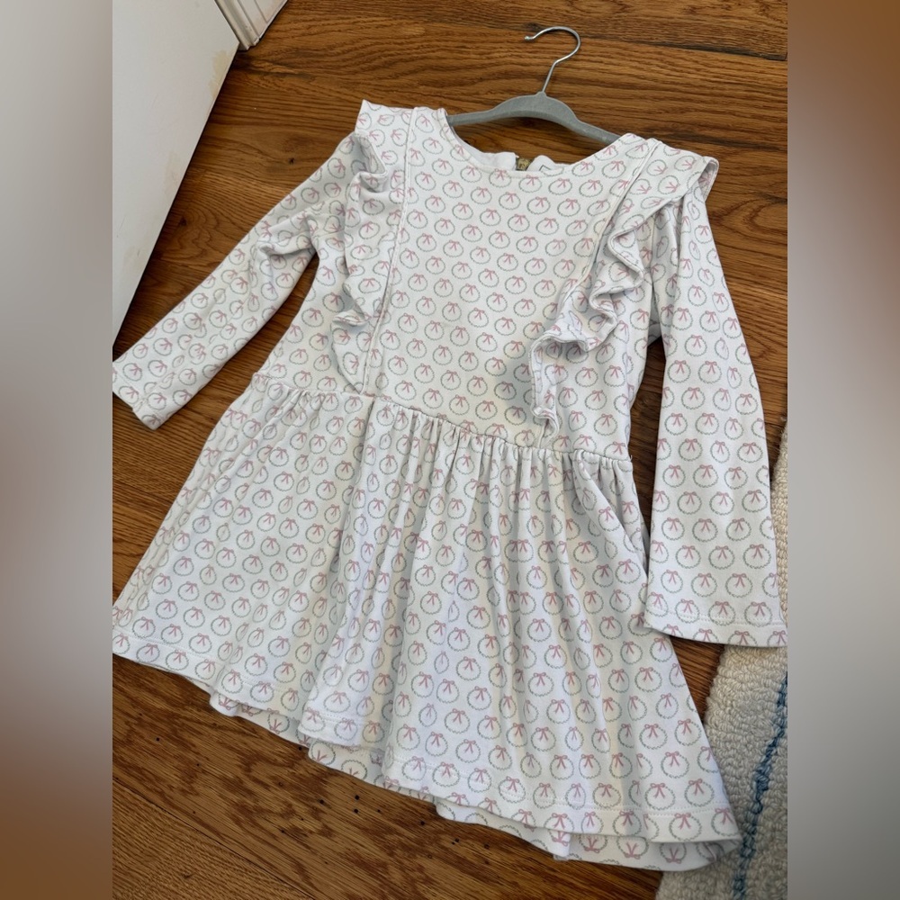LILA + HAYES Olivia Girls' Pima Cotton Dress Christmas Wreath Design Size 5